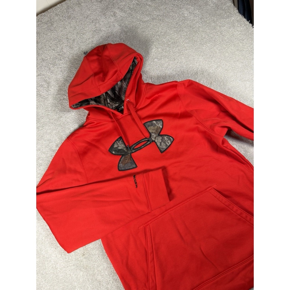Under Armour Hoodie Men's M Red Mossy Oak Camo Sweatshirt Storm Coldgear Fleece